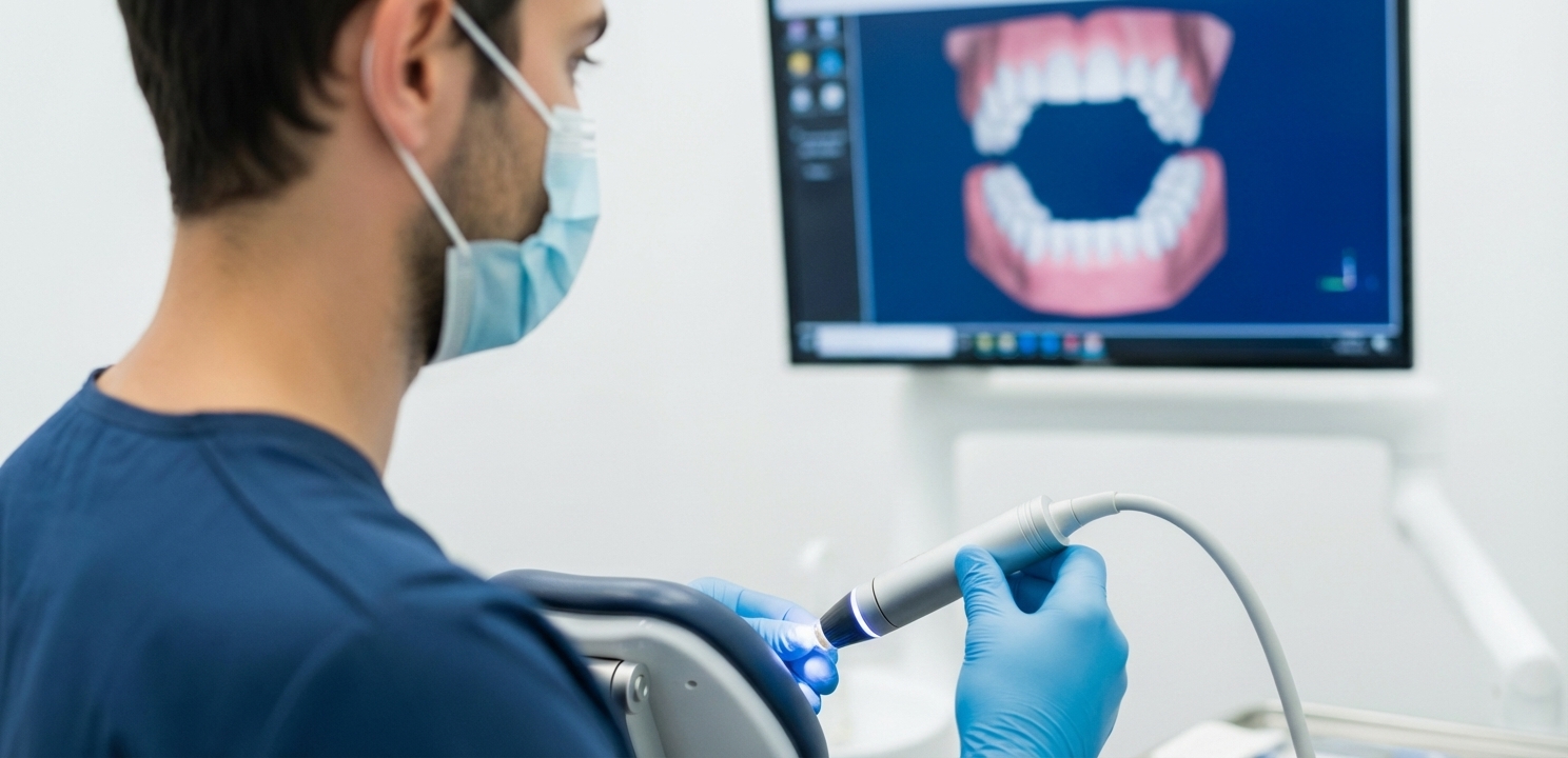 Bester Zahnarzt in der Schweiz nutzt modernste Technologie wie digitale 3D-Scanner für präzise Behandlungsplanung.