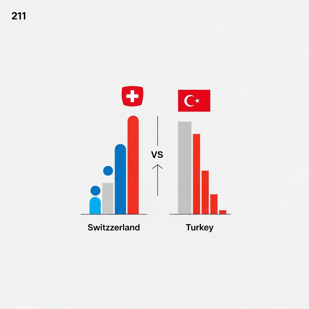 Günstiger Zahnarzt Schweiz: Ein visueller Vergleich der Zahnbehandlungskosten zwischen Schweiz und Türkei.