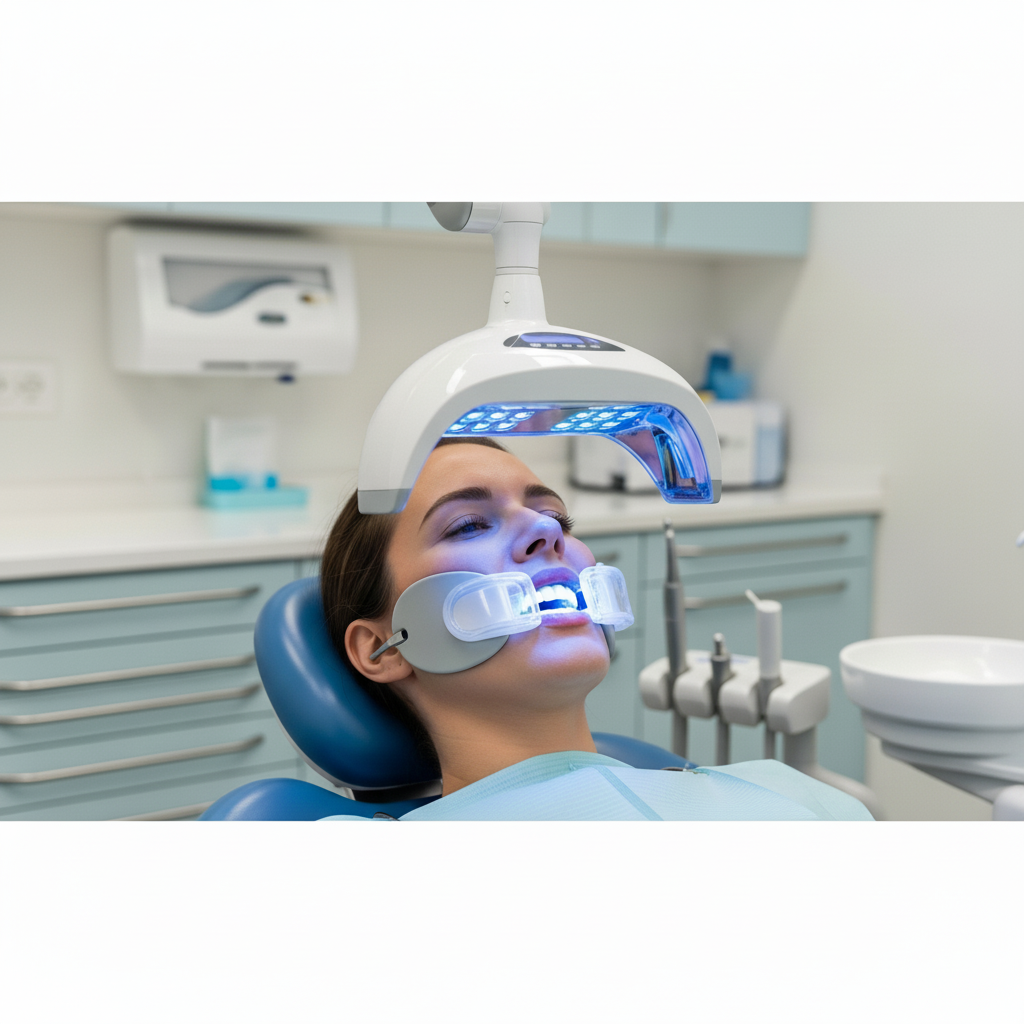 Professionelles Zähnebleichen beim Zahnarzt Zähne Bleichen Schweiz: Patient erhält professionelles In-Office-Bleaching unter zahnärztlicher Aufsicht für hellere Zähne.