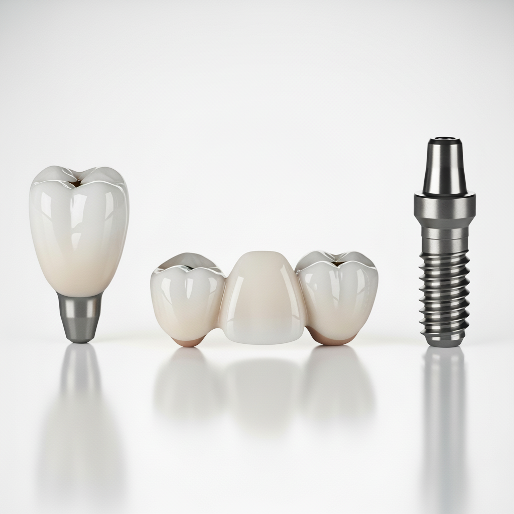 Detailansicht von modernem Zahnersatz Zahnversicherung Schweiz: Umfassende Deckung für hochwertige Zahnprothesen wie Kronen, Brücken und Implantate ist entscheidend.