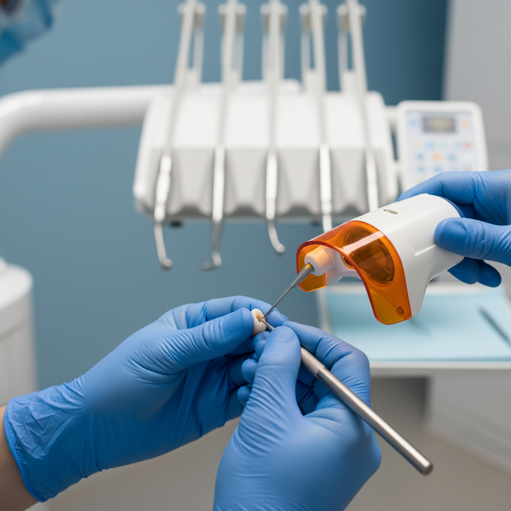 Composite Bonding Cost Switzerland: A dental professional applies resin material to enhance a patient's tooth