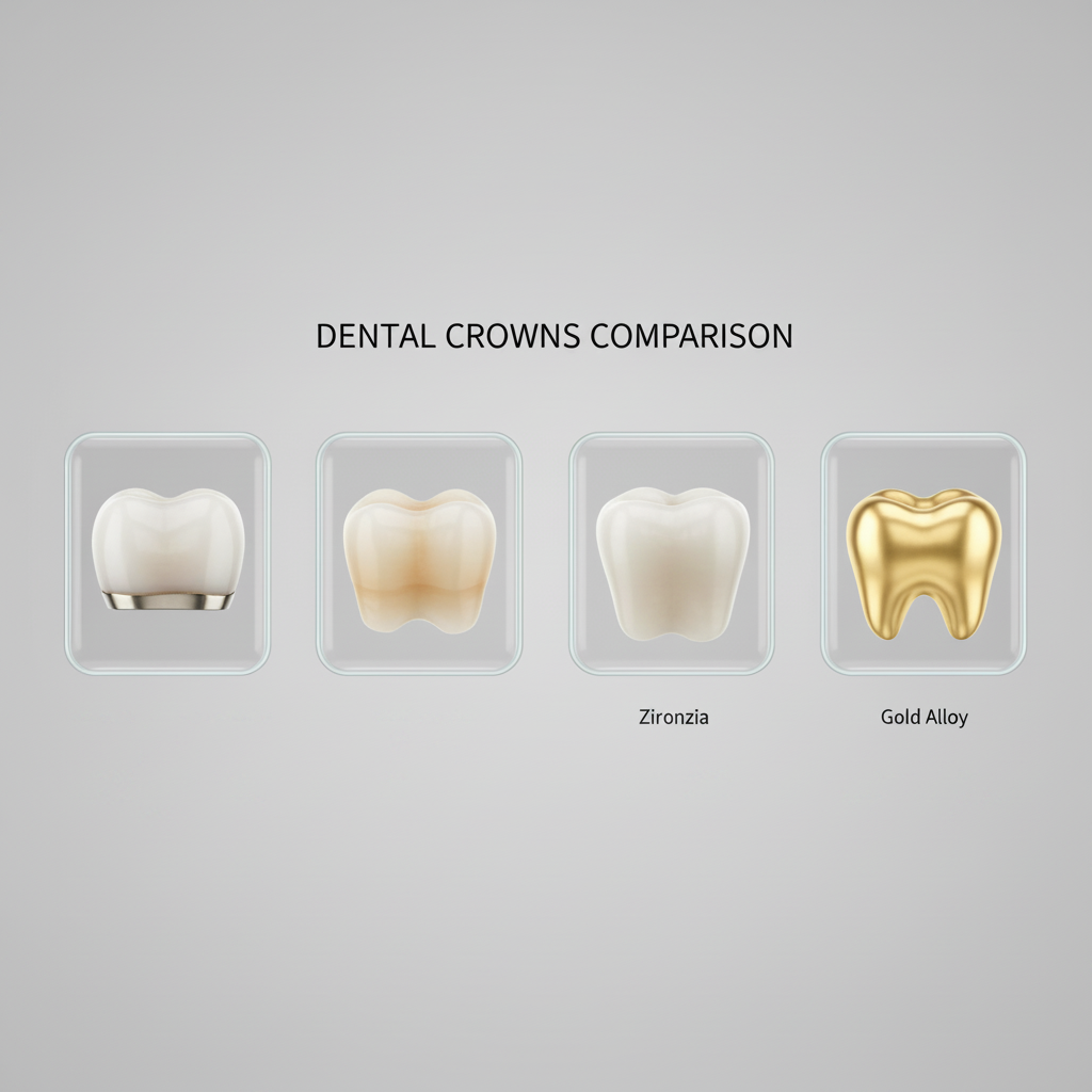 Dental Crowns Switzerland: A visual comparison of various crown materials and their distinct characteristics.