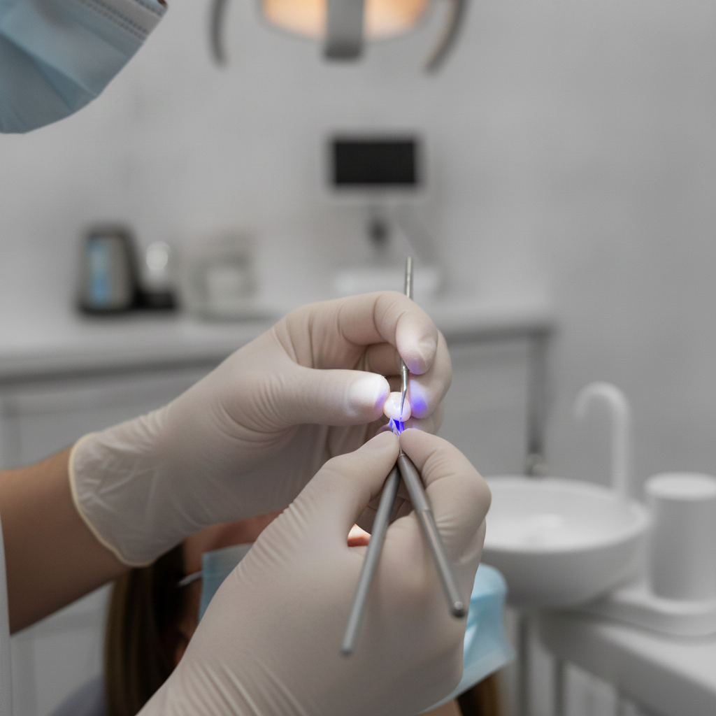 Applying composite resin during dental bonding Composite Bonding Switzerland, a cosmetic dental procedure, involves sculpting tooth-colored resin onto teeth
