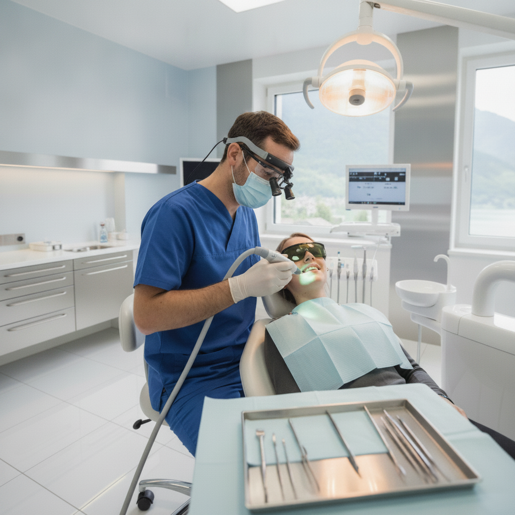 Laser Dentistry Switzerland offers a modern dental procedure, where a dentist meticulously operates a laser device