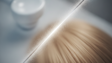 An abstract, photorealistic image with a sharp, diagonal, illuminated line or barrier separating two blurred, contrasting conceptual textures. One side is a pristine white, smooth surface suggesting clinical cleanliness, while the other is a warmer, organic, textured surface hinting at natural hair. The visual conveys strict adherence to rules and topic separation.