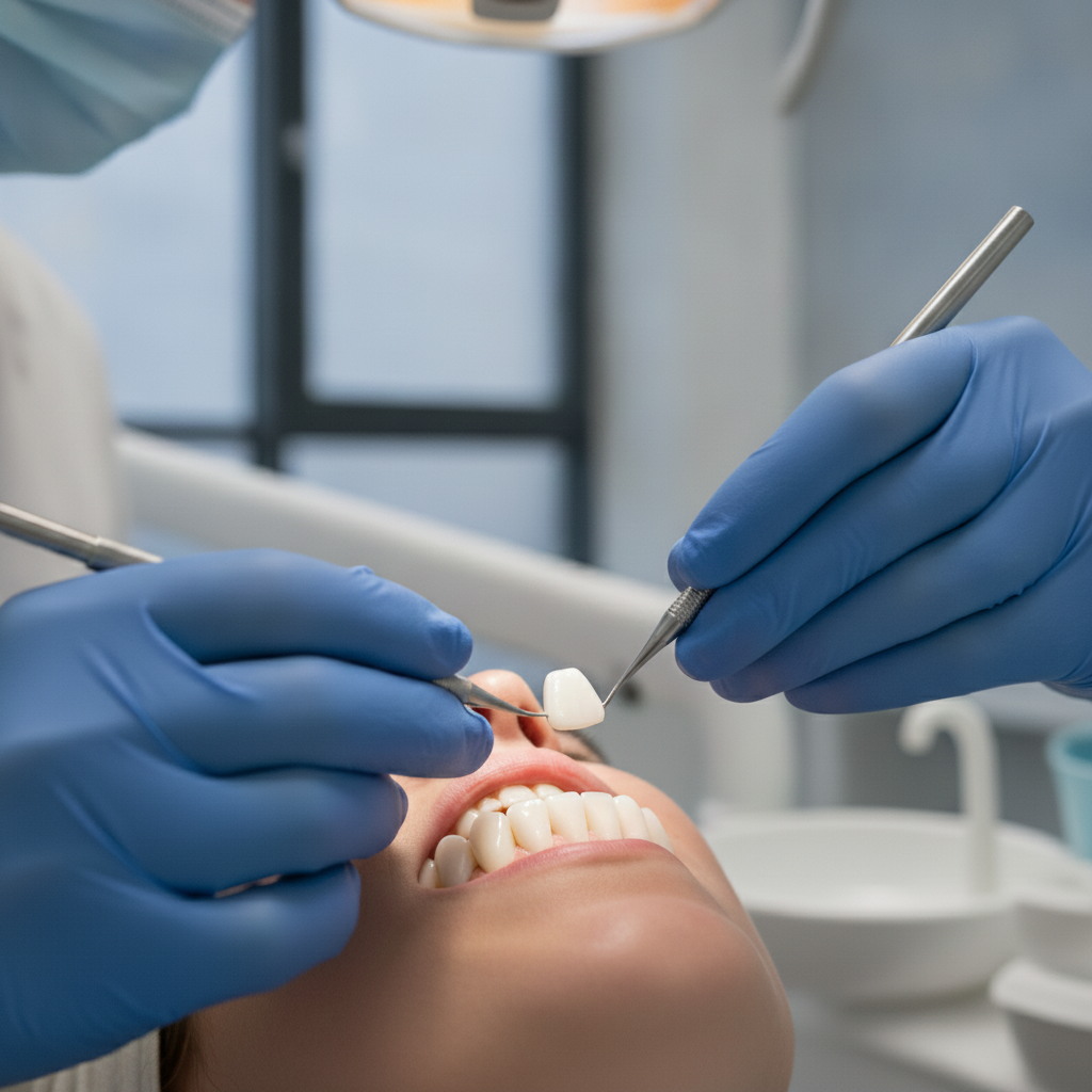Attaching Dental Implant Crown in Clinic Dental Implants Cost in Zurich involves several steps including the precise placement of the final dental crown.