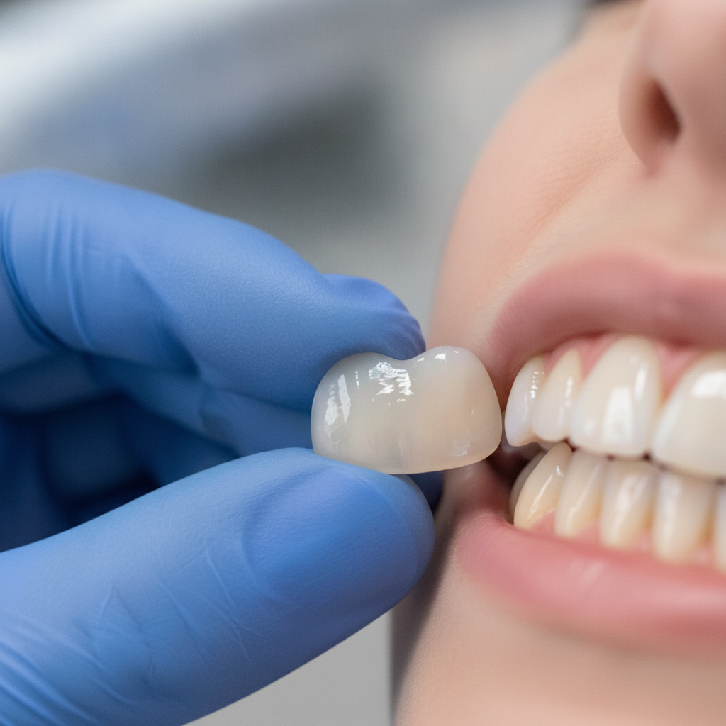 Expert bonding of premium porcelain veneer. Veneers Cost in Geneva: Understanding the investment in premium porcelain veneers, showcasing their superior aesthetic and durability.