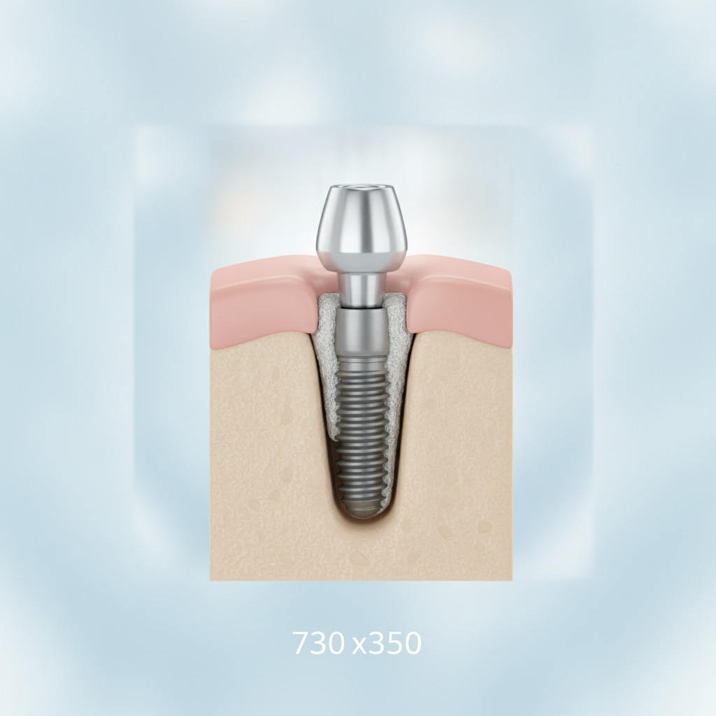 Integrated Dental Implant in Jawbone Dental Implants in Geneva provide a stable, biocompatible titanium foundation integrated precisely into the jawbone.