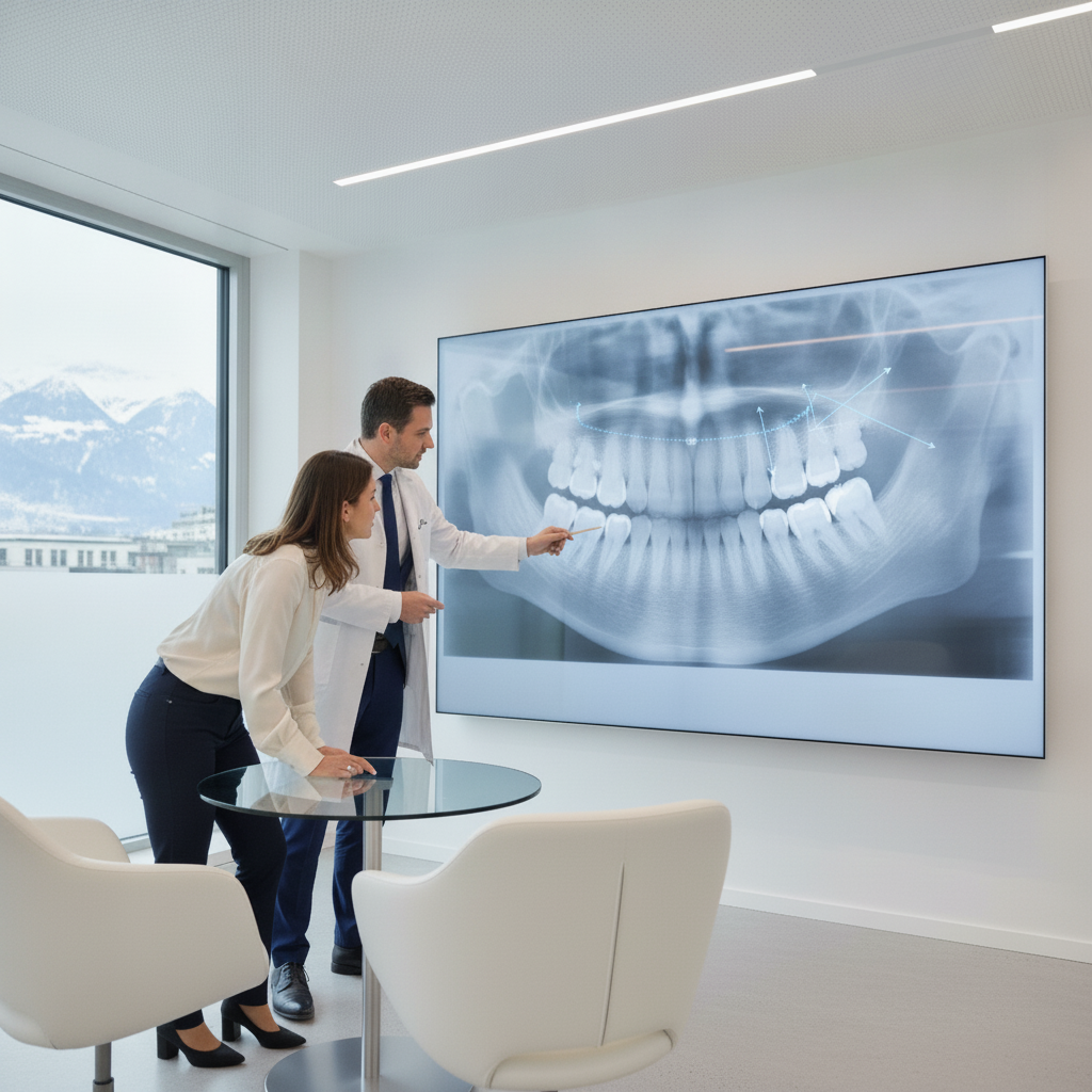Smile Makeover Zurich: Dentist and patient reviewing a personalized digital treatment plan in a modern clinic